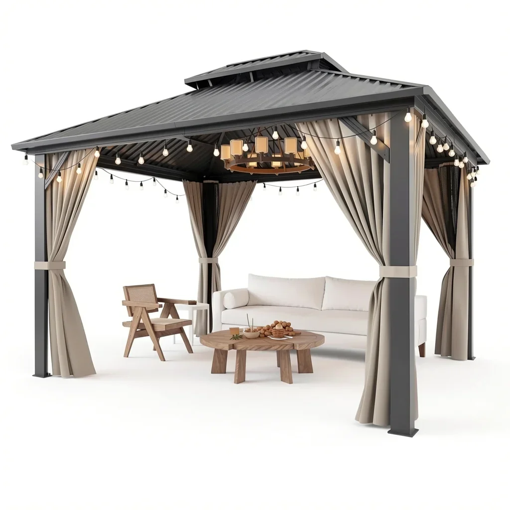 10×12 Ft Hardtop Gazebo with Double Galvanized Steel Roof