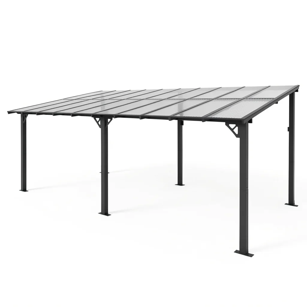 10 x 20 Ft Hardtop Lean-To Pergola with Polycarbonate Roof