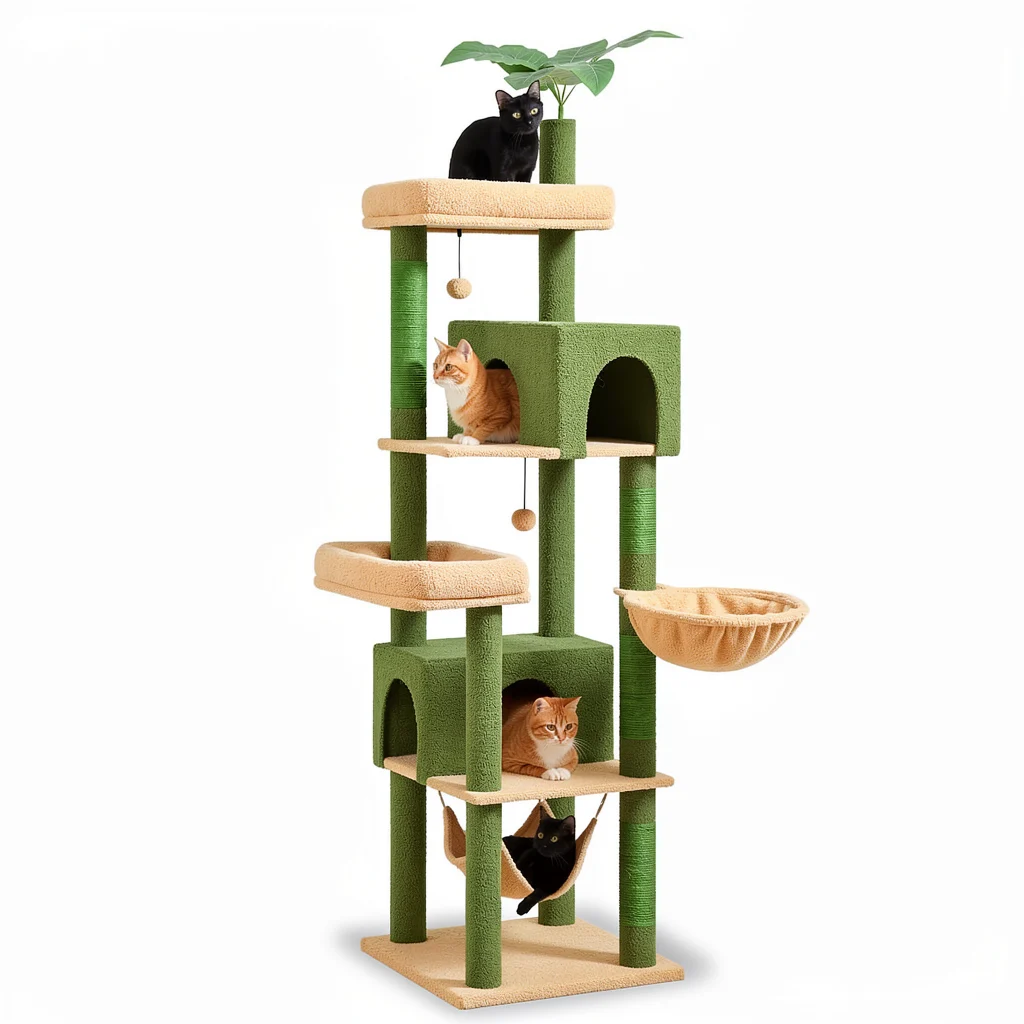 Cat Tree Tower - 6 Levels with Perches, Hammocks and Condos