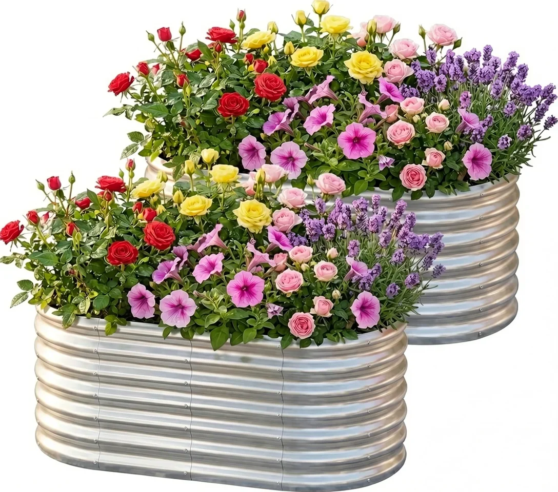 2-Pack Oval Galvanized Steel Raised Garden Beds, 4×2×2 ft