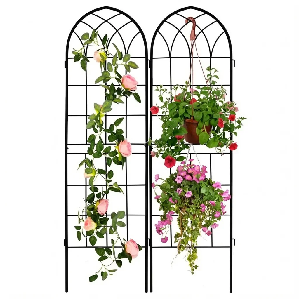2-Pack Iron Garden Trellis Panels, 71 x 20 Inches, Black