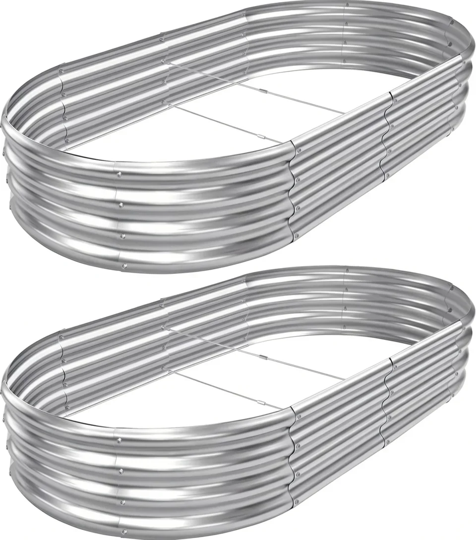 2-Pack Galvanized Steel Oval Raised Garden Beds, 8 x 4 Ft