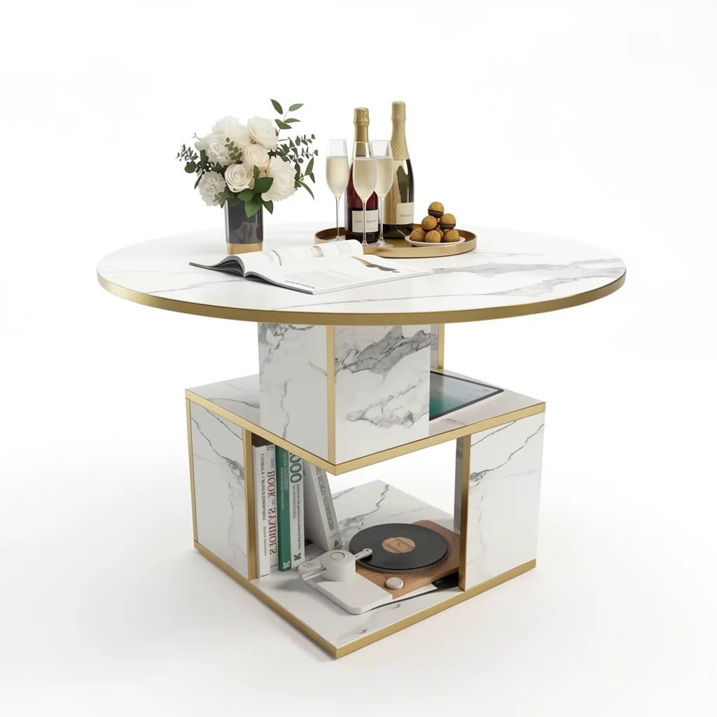 The Marble Coffee Table — Tiered Top with Gold Frame
