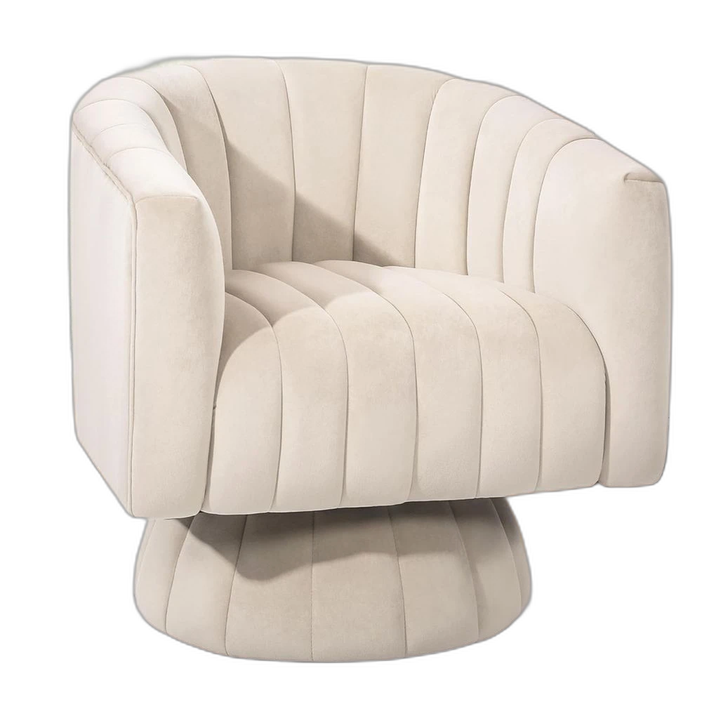 Swivel Barrel Accent Chair - Curved Velvet Lounge Seat