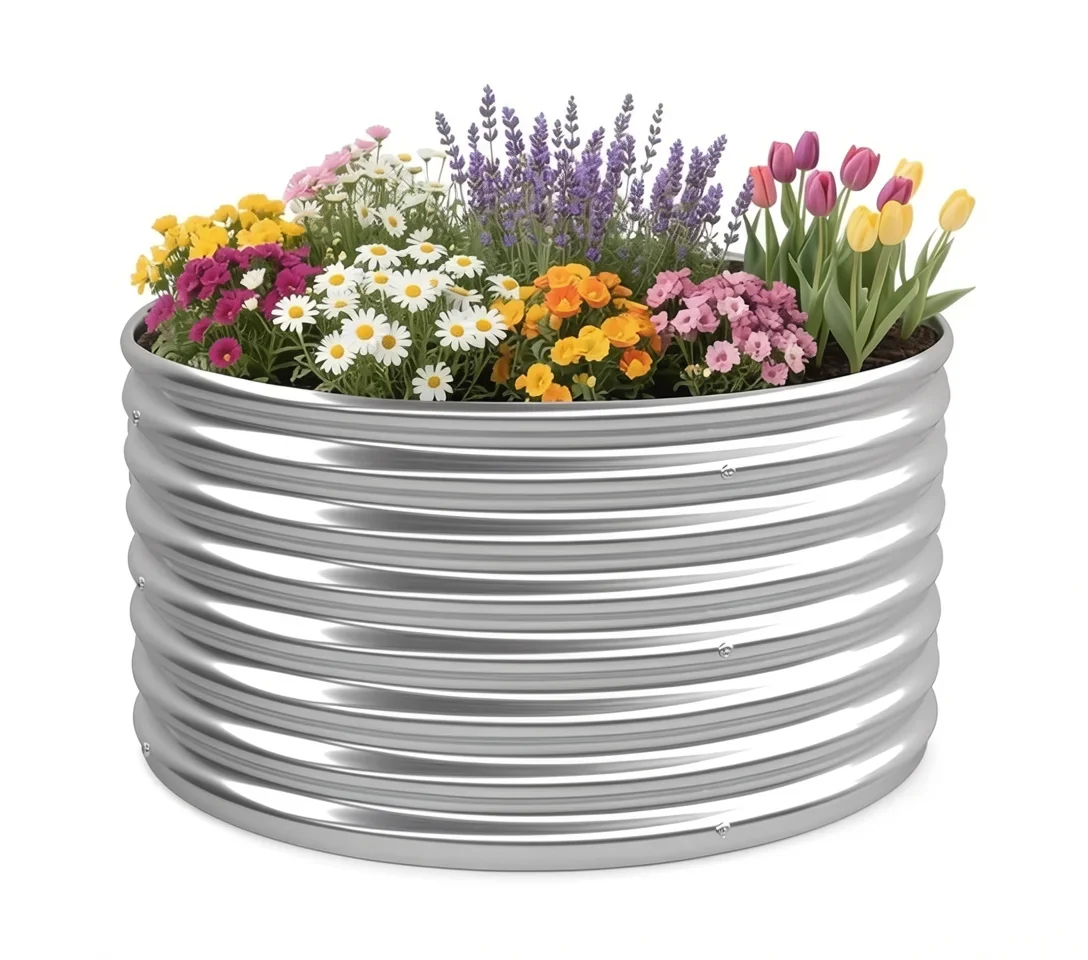 Round Galvanized Steel Raised Garden Beds, 2×2 Ft (Set of 4)