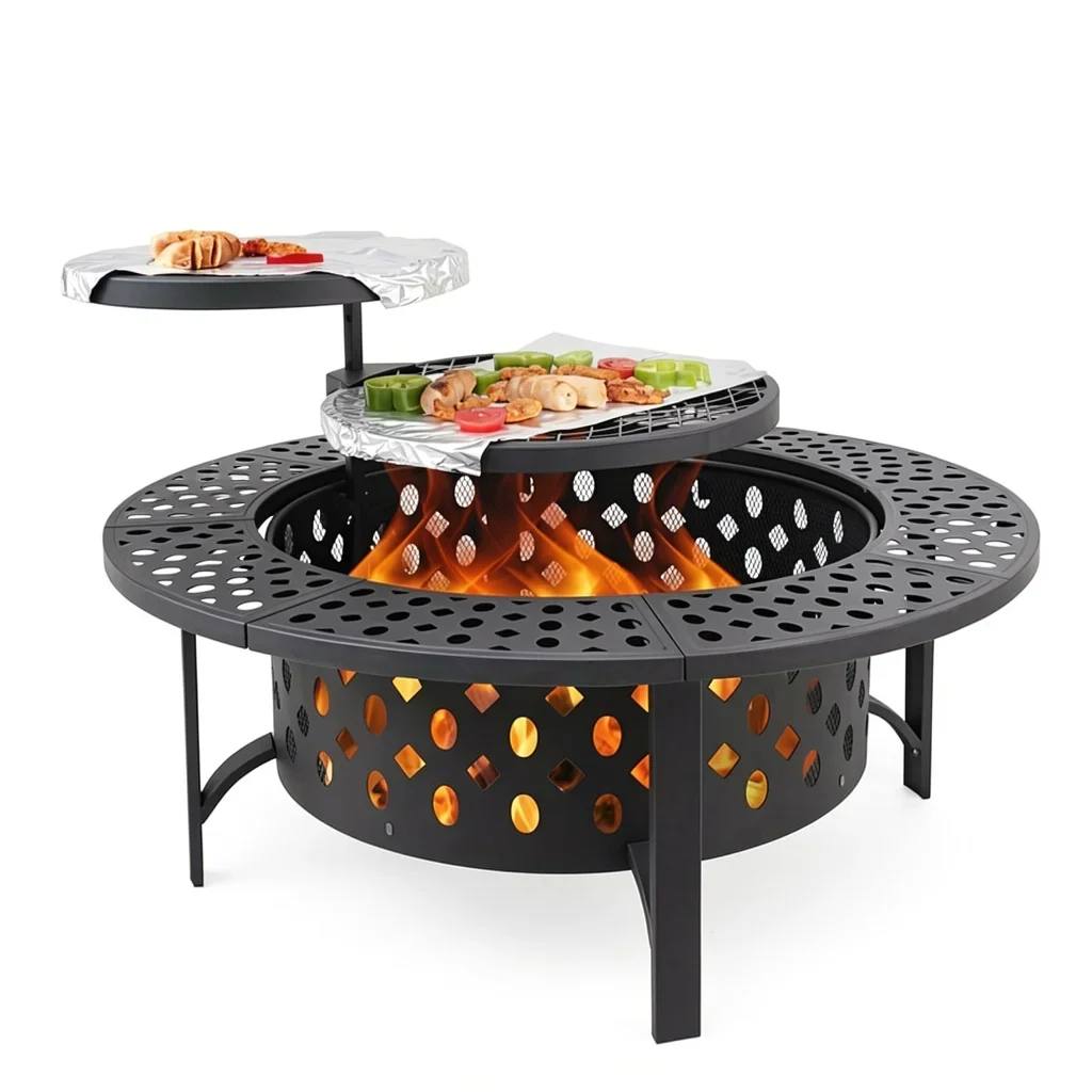 42-Inch Wood-Burning Fire Pit with Dual Grills & Lid