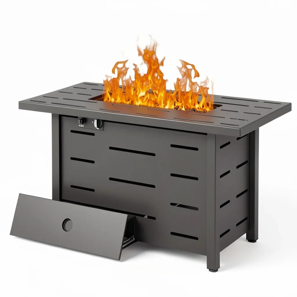 43" Rectangular Propane Fire Pit Table with Lava Rocks & Lid
