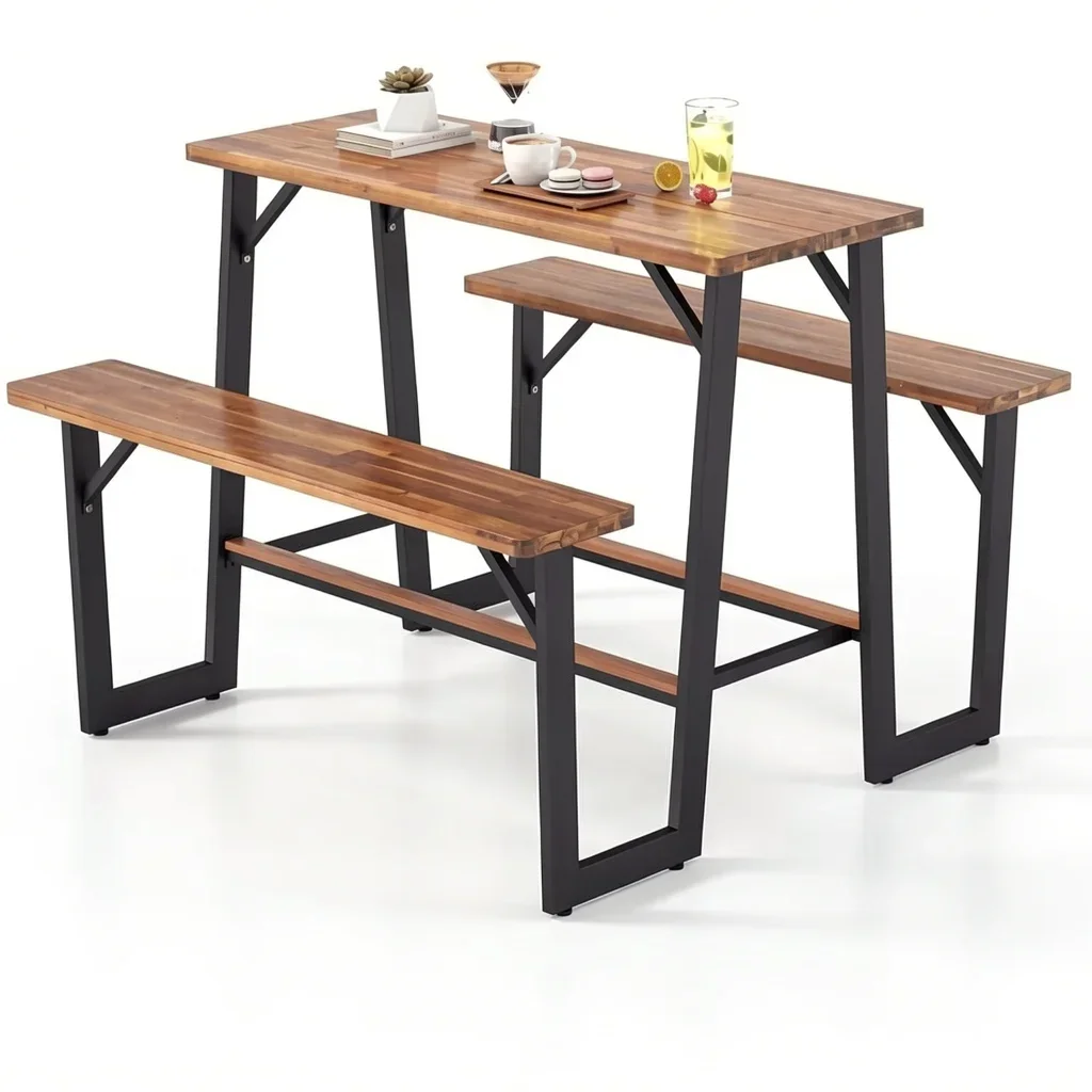 Acacia Wood Picnic Table Set with Benches for 4