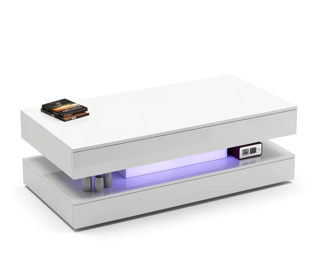 High-Gloss LED Coffee Table - Modern Center Table with Storage