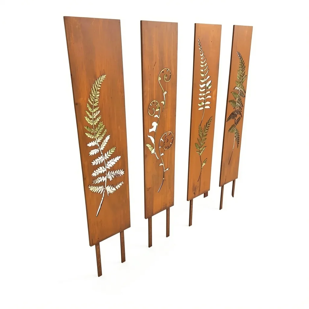 4-Pack Hand-Welded Iron Fern Privacy Screen Panels with Stakes