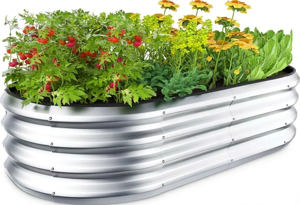 4 x 2 x 1 Ft Galvanized Steel Raised Garden Bed with Safe Edging