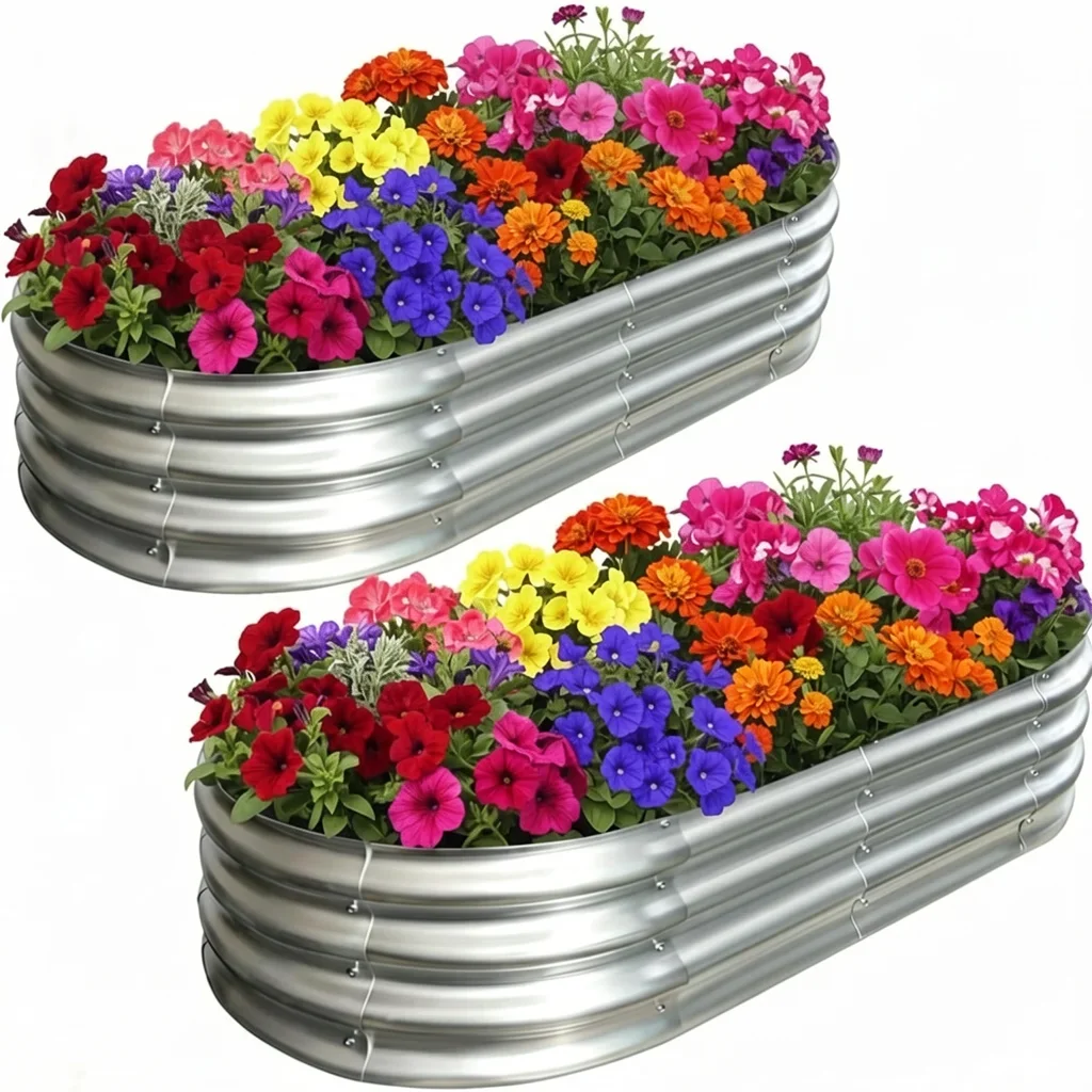 Oval Galvanized Steel Raised Garden Bed Kit, 4×2 ft — 2 Pack