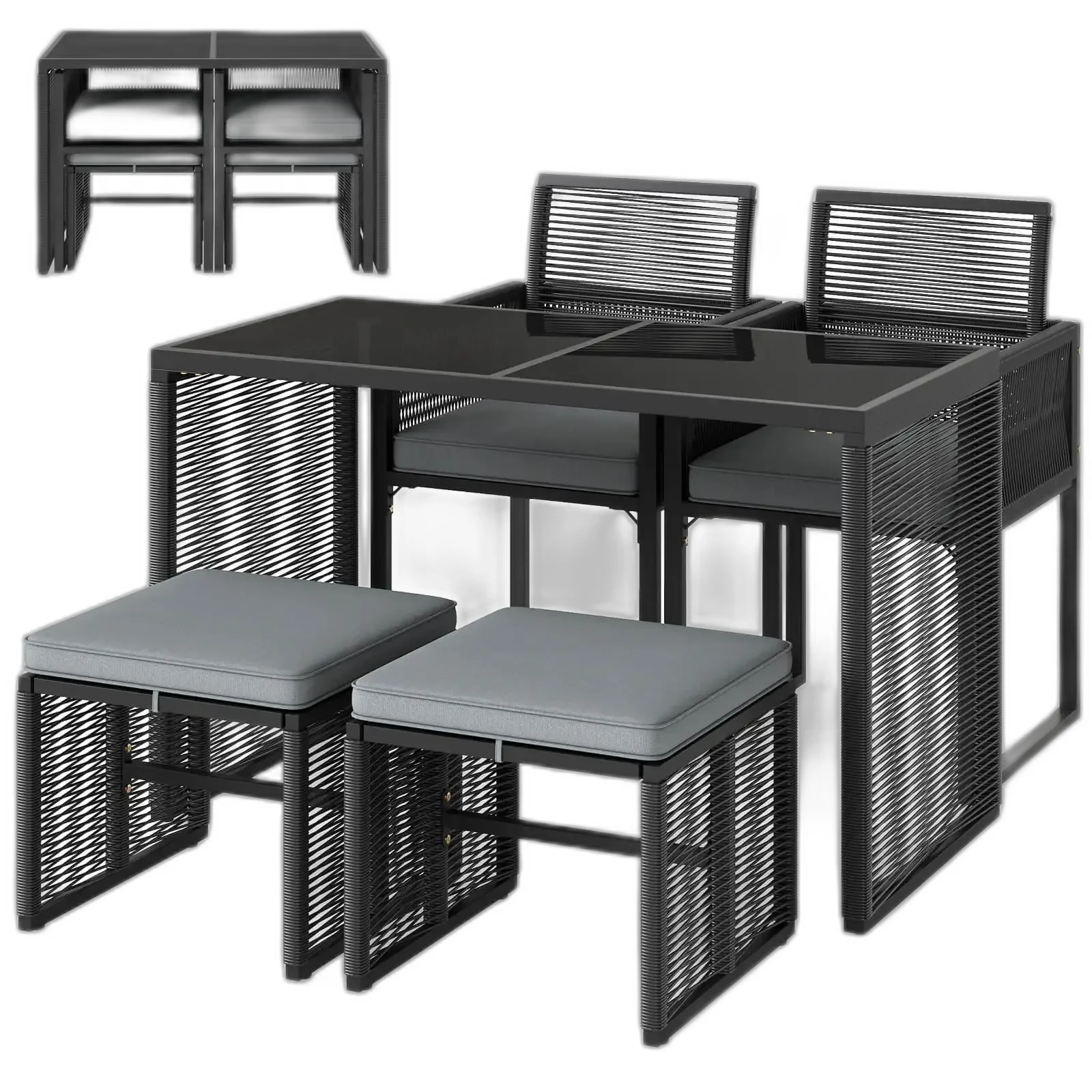 Wicker Patio Set - 5-Piece Seating with Glass Coffee Table