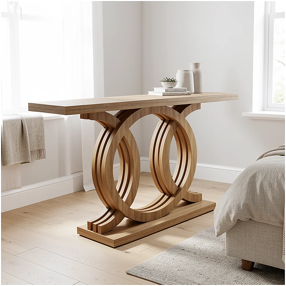 The Geometric Console — Thick Top, Sculpted Wood Base lifestyle