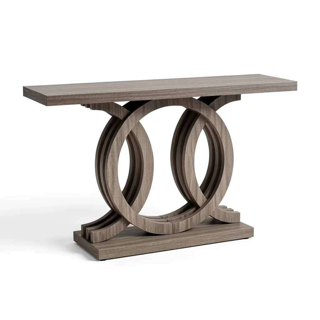 The Geometric Console — Thick Top, Sculpted Wood Base