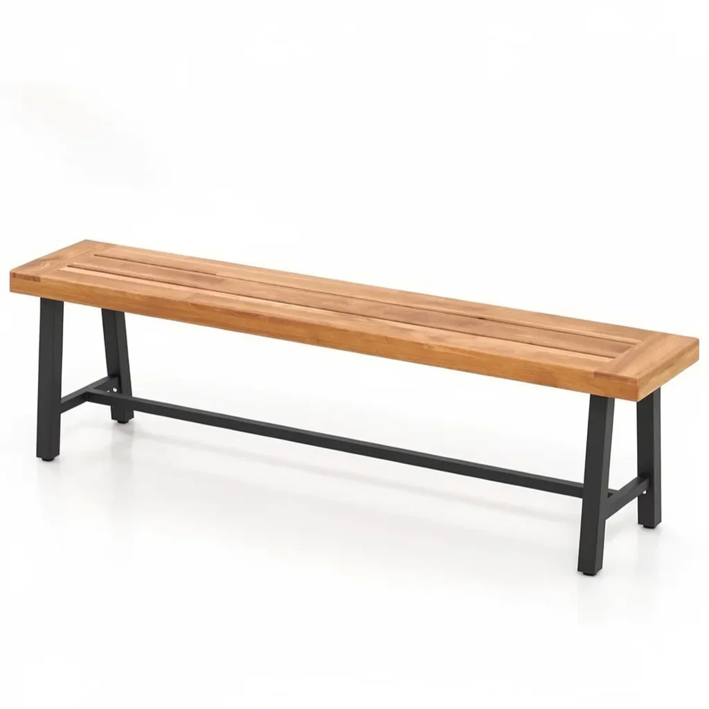 63" Acacia Wood & Metal Outdoor Bench — Seats 3