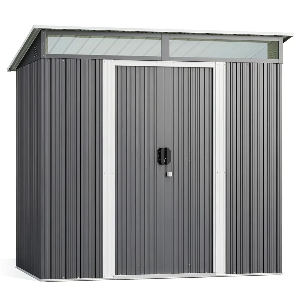 6×4 Ft Galvanized Steel Garden Shed with Sliding Doors