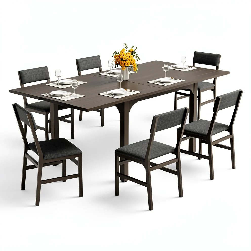 Extendable Dining Set - 7-Piece Table and Cushion Chairs