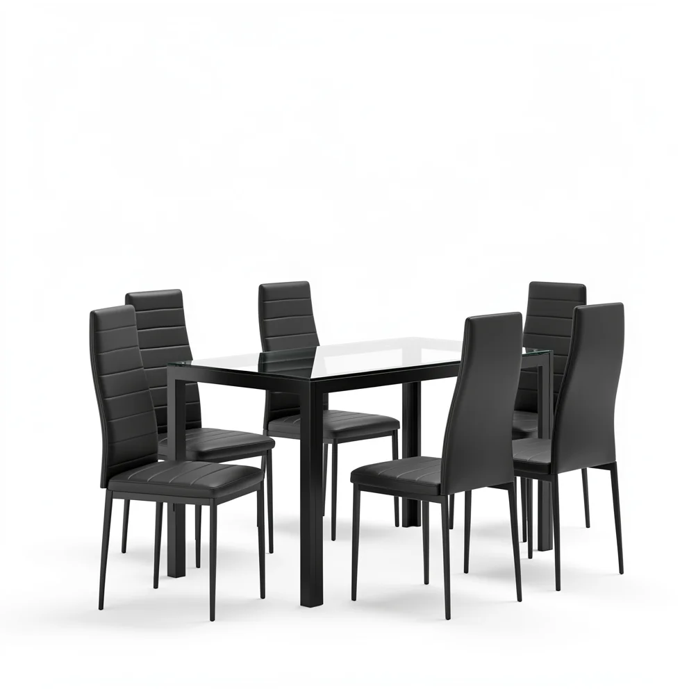 Glass Dining Set for 6 - Modern Table and Chair Set