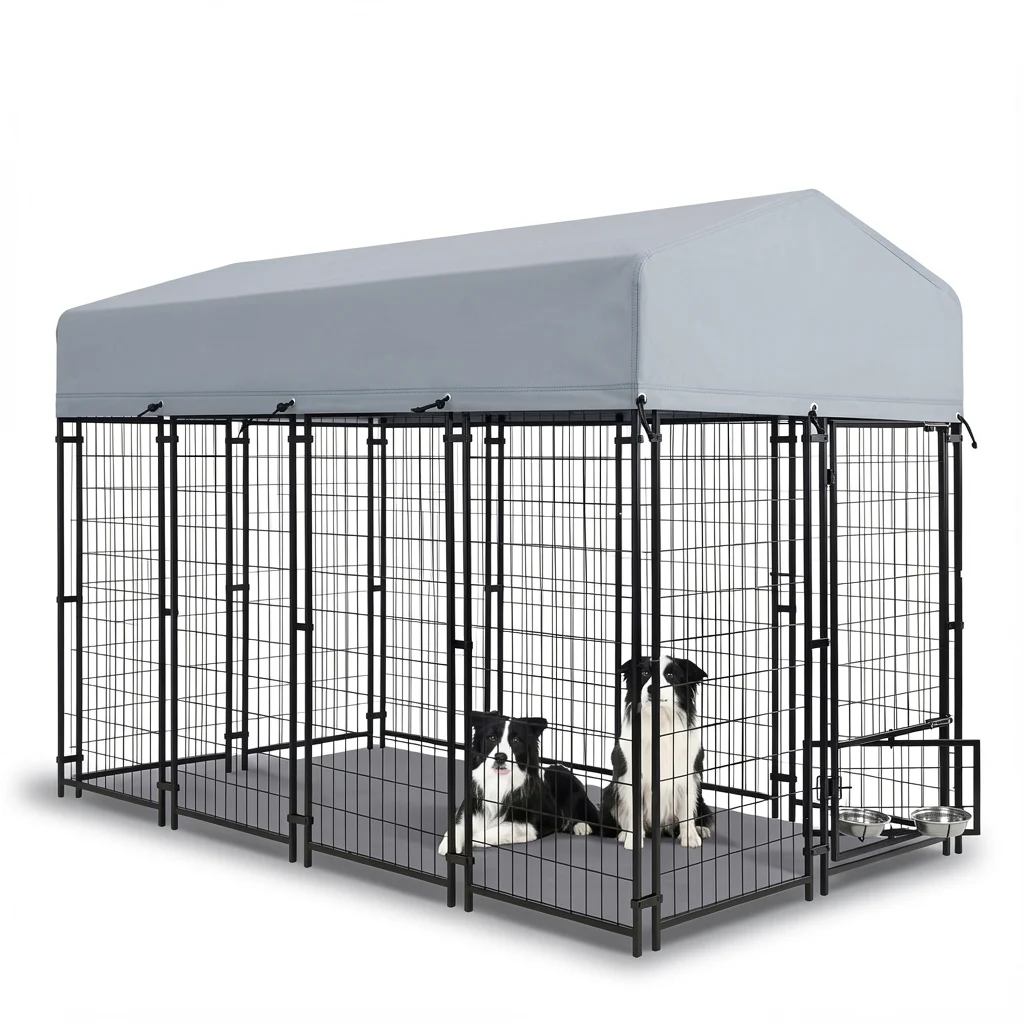 Outdoor Dog Kennel - 8 x 4 x 6 ft, Cover and Double Locks