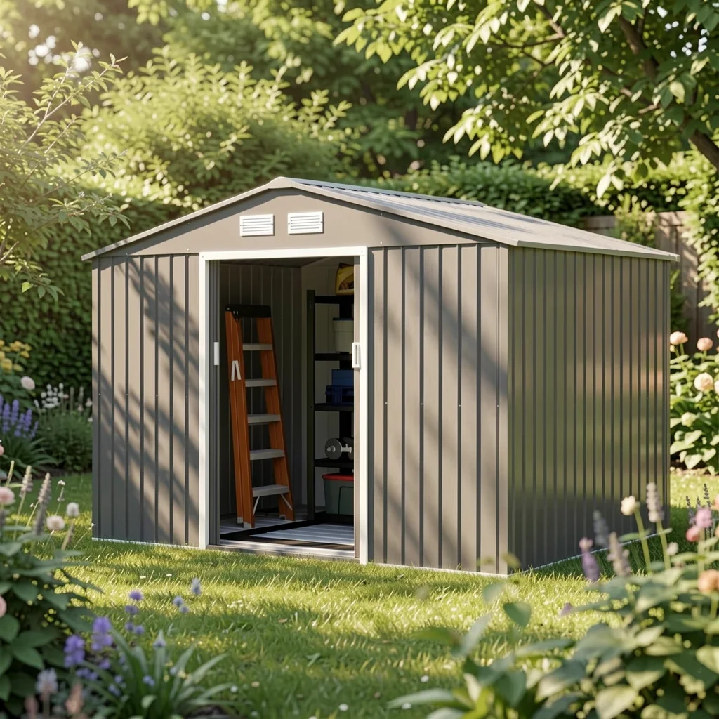 9×6 ft Metal Storage Shed with Lockable Double Doors lifestyle