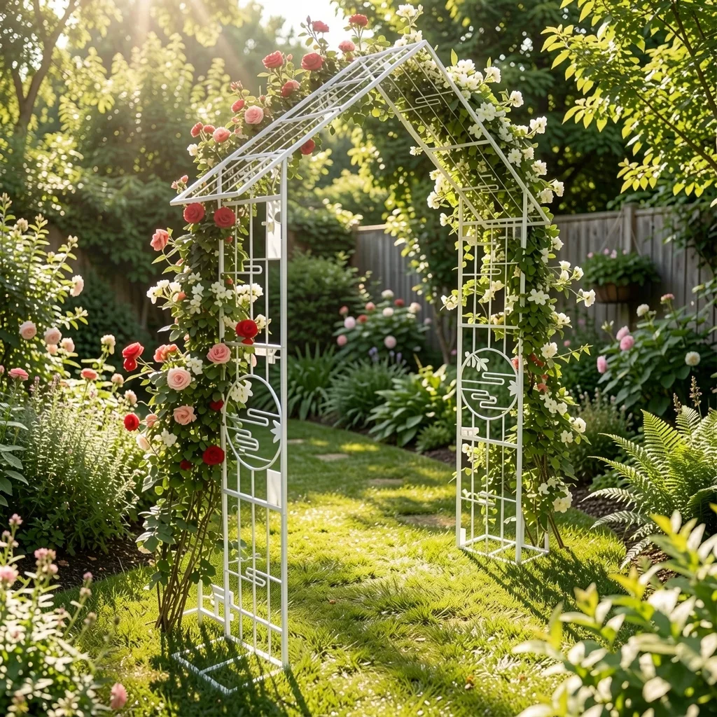 Vintage Wrought Iron Garden Arch for Climbing Roses & Vines lifestyle