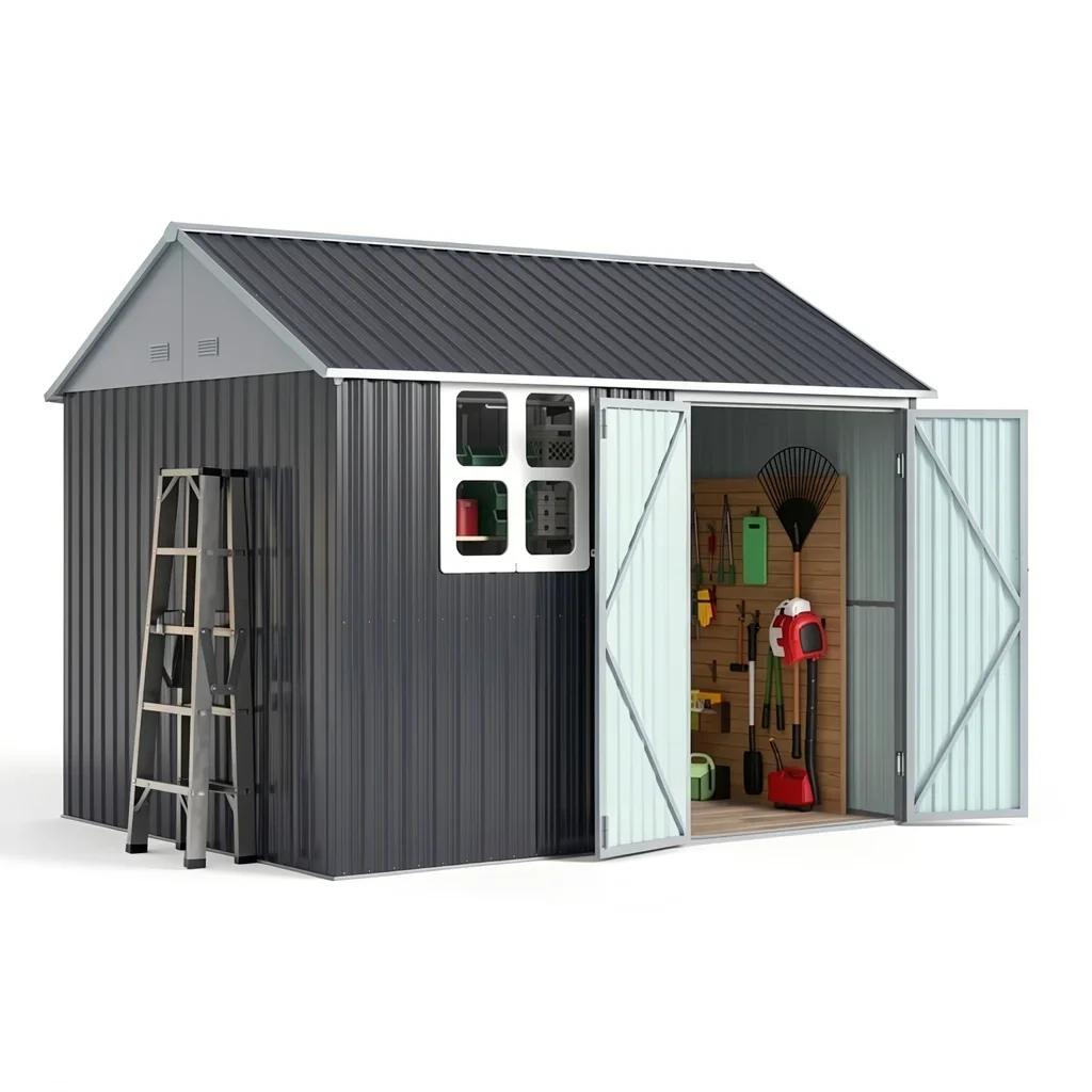 10 x 8 Ft Nordic Cottage Metal Storage Shed, Black