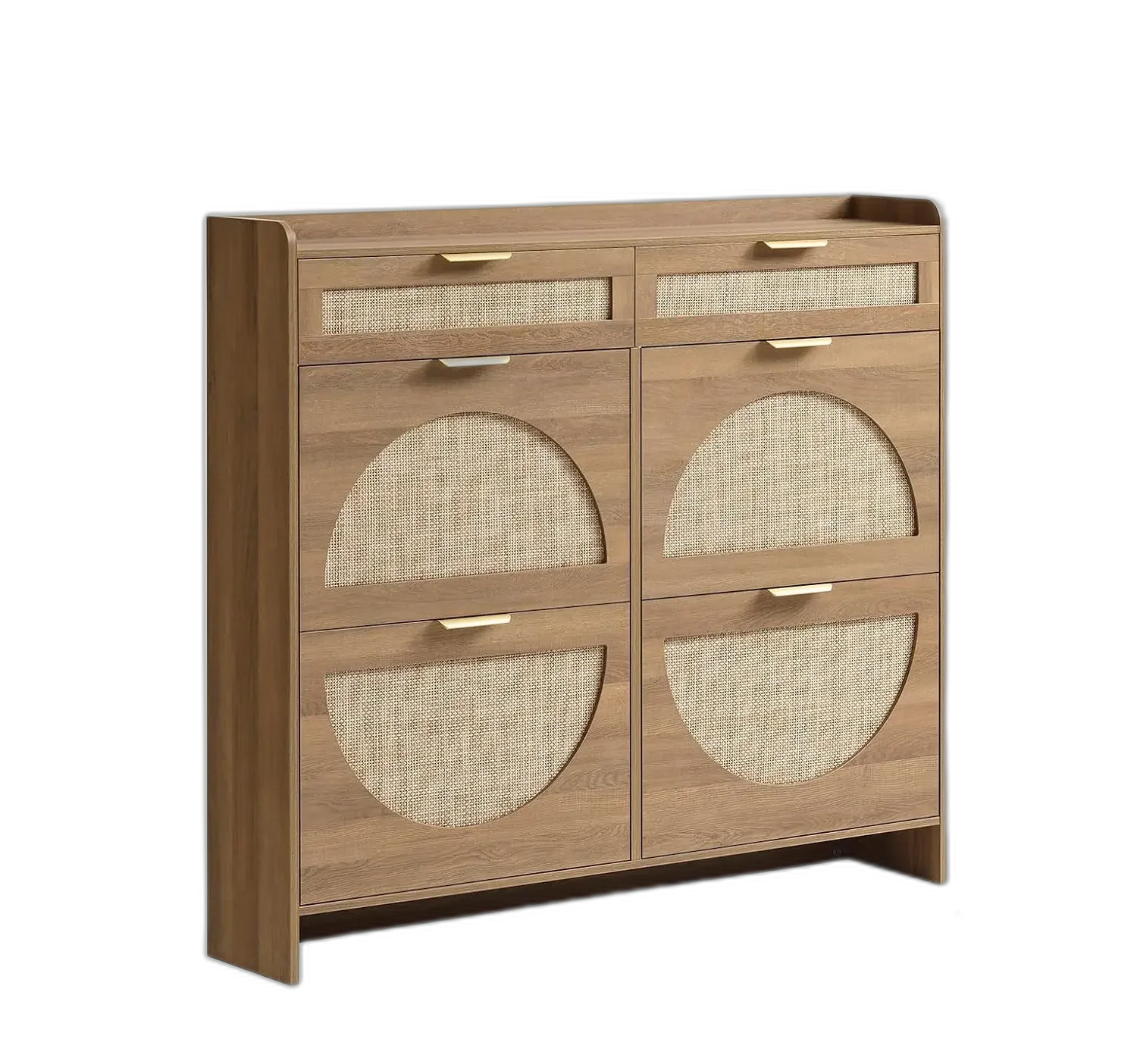 Rattan Shoe Storage Cabinet - 4 Flip Drawers and 2 Storage Drawers