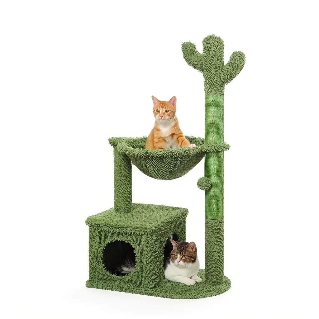 Cactus Cat Tree with Condo, Hammock and Dangling Toy