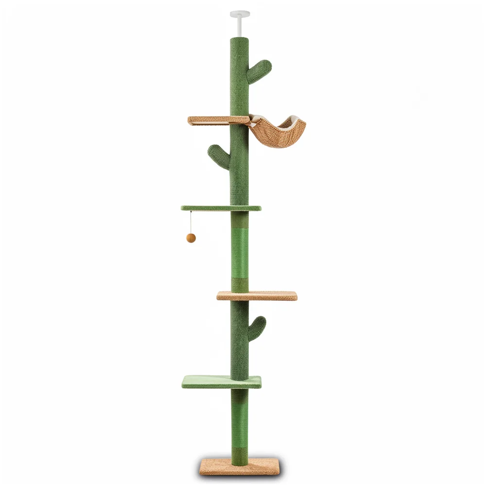 Floor-to-Ceiling Cat Tree - Adjustable Cactus Tower with Hammock lifestyle