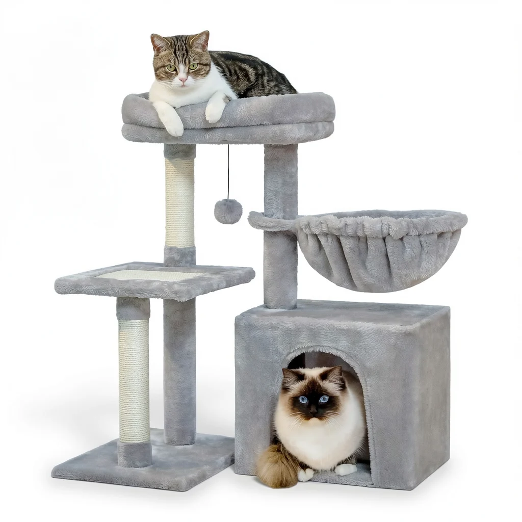 Modular Cat Tree — Reconfigurable Indoor Cat Tower with Hammock