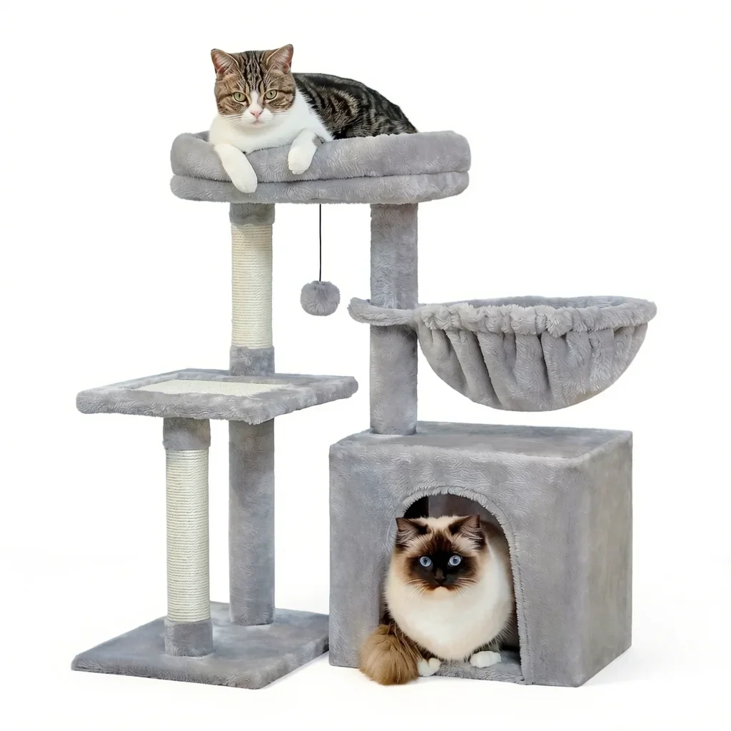 Three-Tier Cat Tower with Hammock & Removable Perch