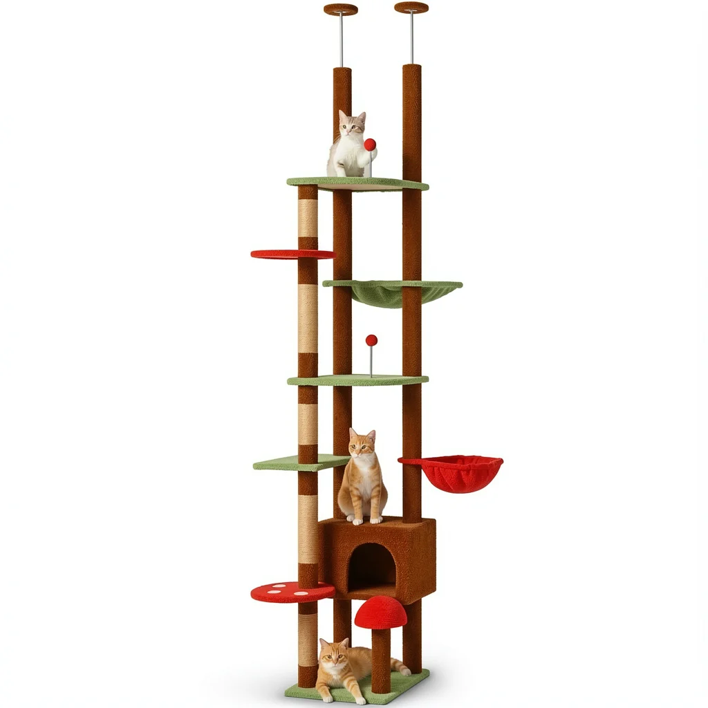 Cactus Floor-to-Ceiling Cat Tree — Adjustable, Hammock & Condo
