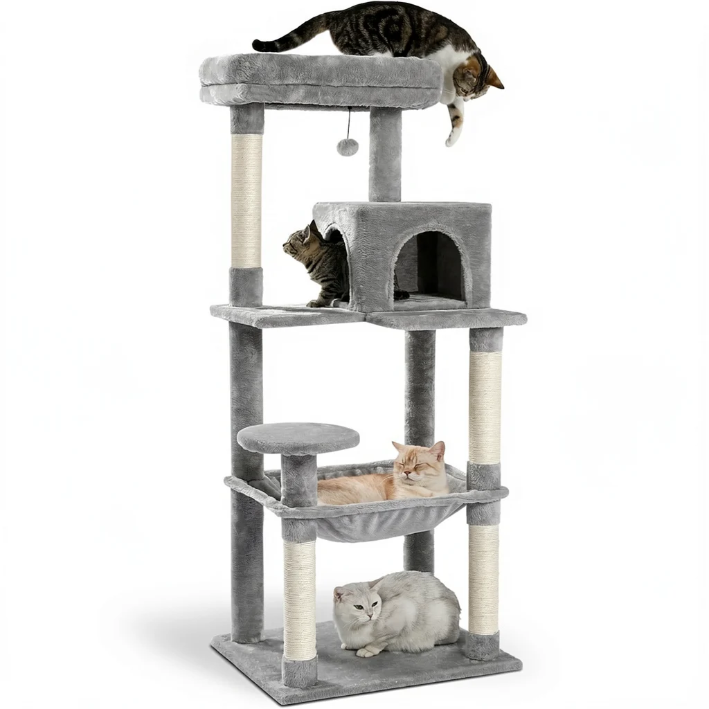 Indoor Cat Tree - 5-Tier Tower with Sisal Posts and Hammock