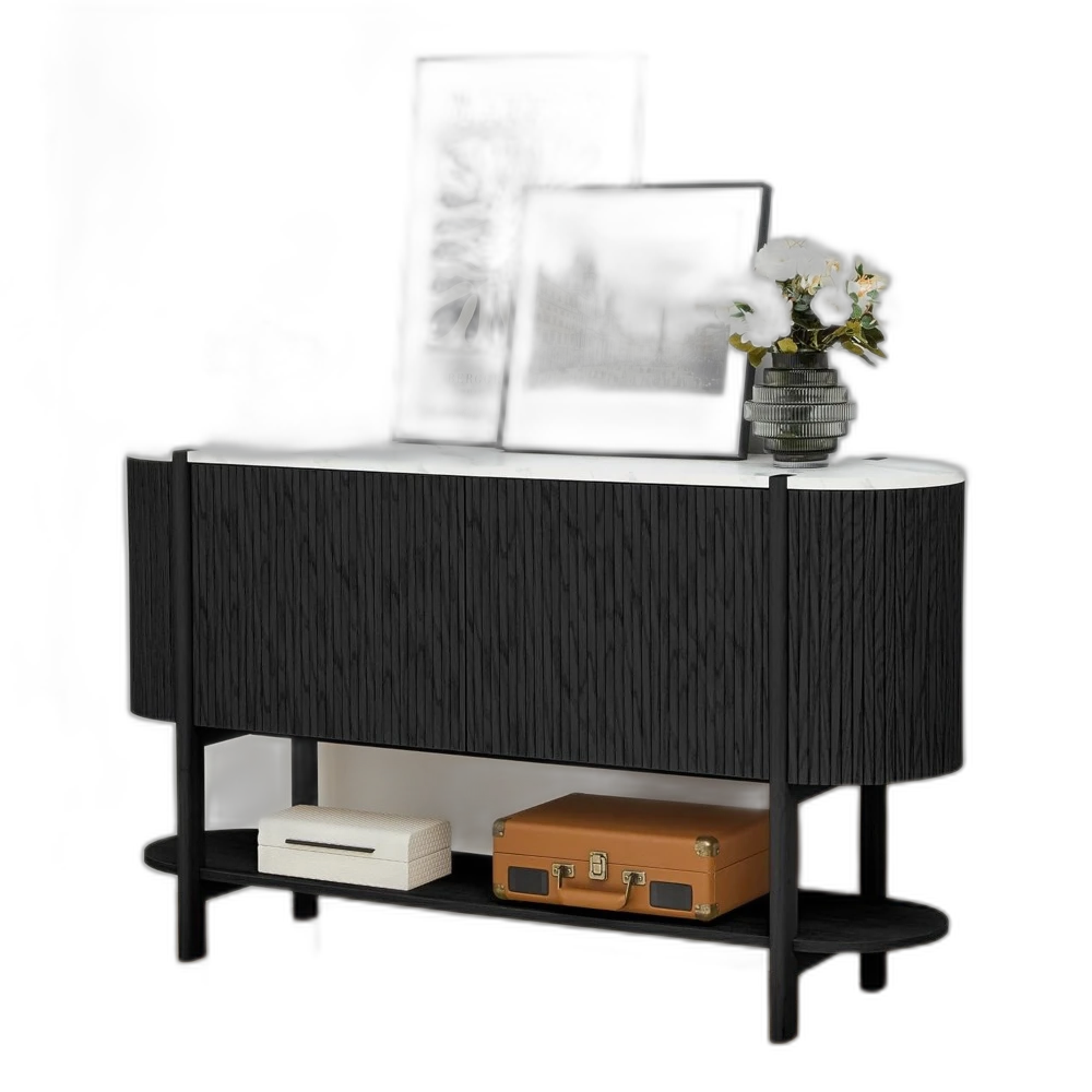 Fluted Console Table - 2 Doors and Open Storage Shelf