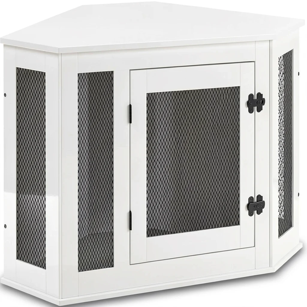 Corner Dog Crate Furniture - Wooden Kennel End Table