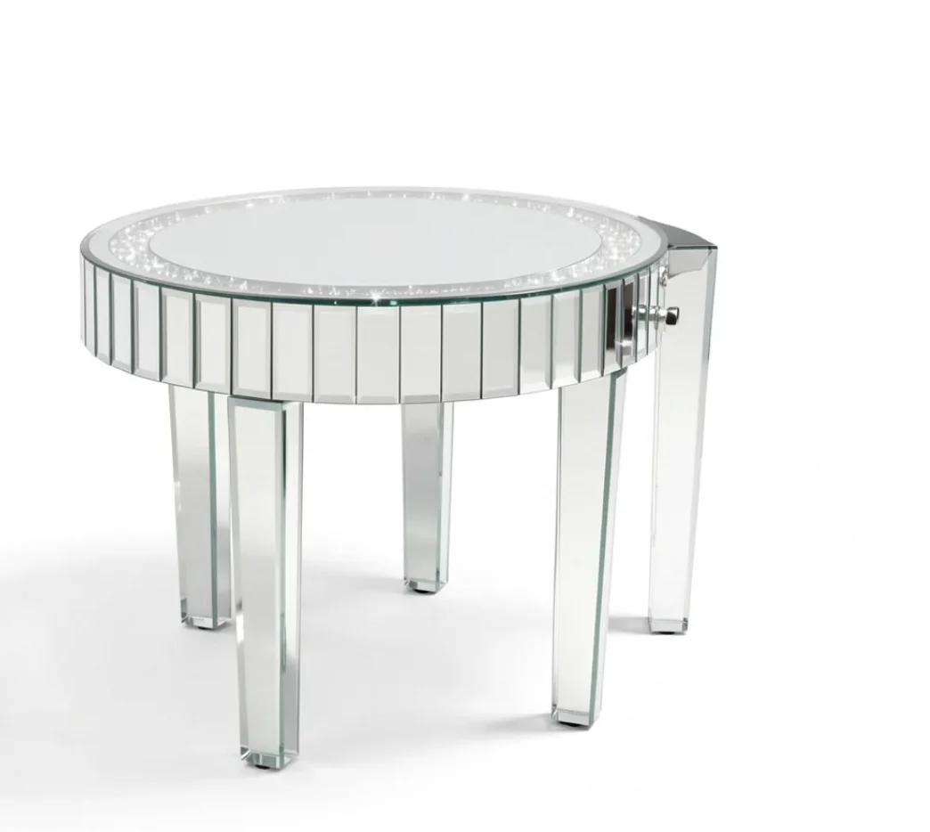 Round Mirrored Coffee Table - Crushed Crystal Accent Table