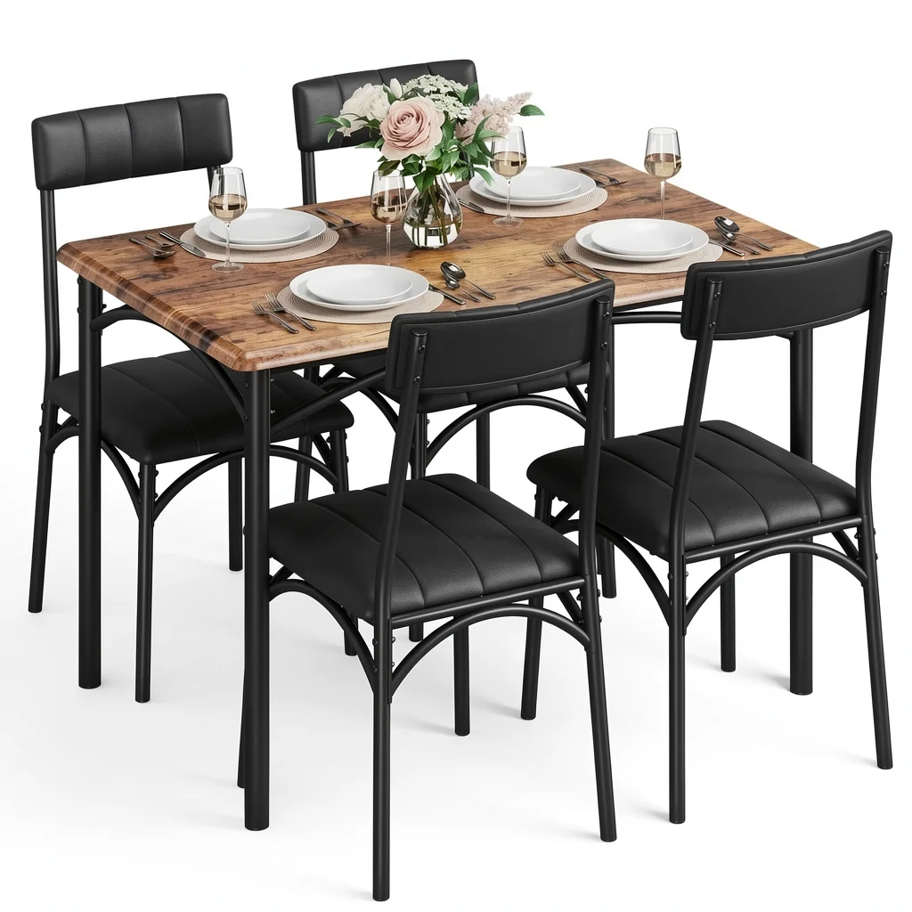 Dining Table Set for 4 - 5-Piece Upholstered Kitchen Set