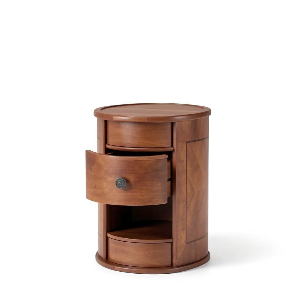 Round Solid Wood End Table - Narrow Bedside Table with Drawer lifestyle