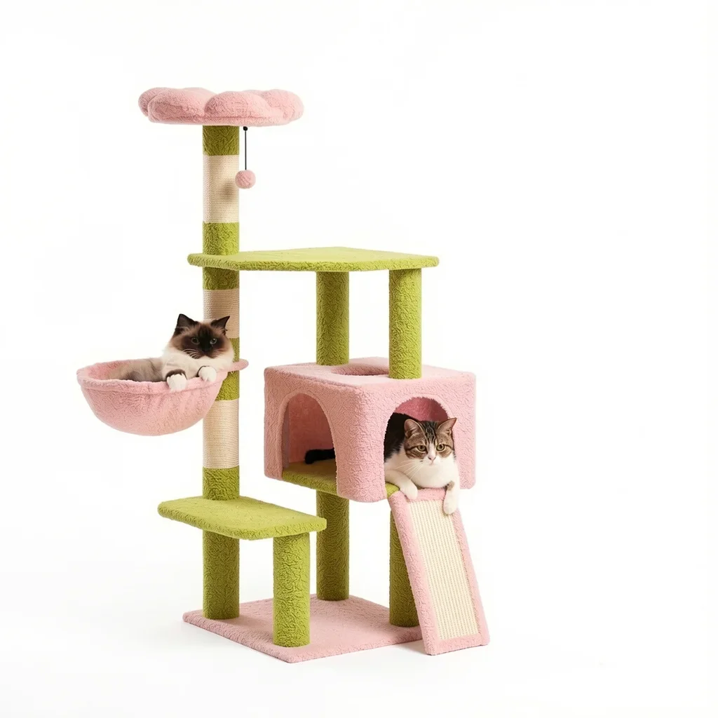 Flower Cat Tree Tower with Sisal Posts, 47-Inch