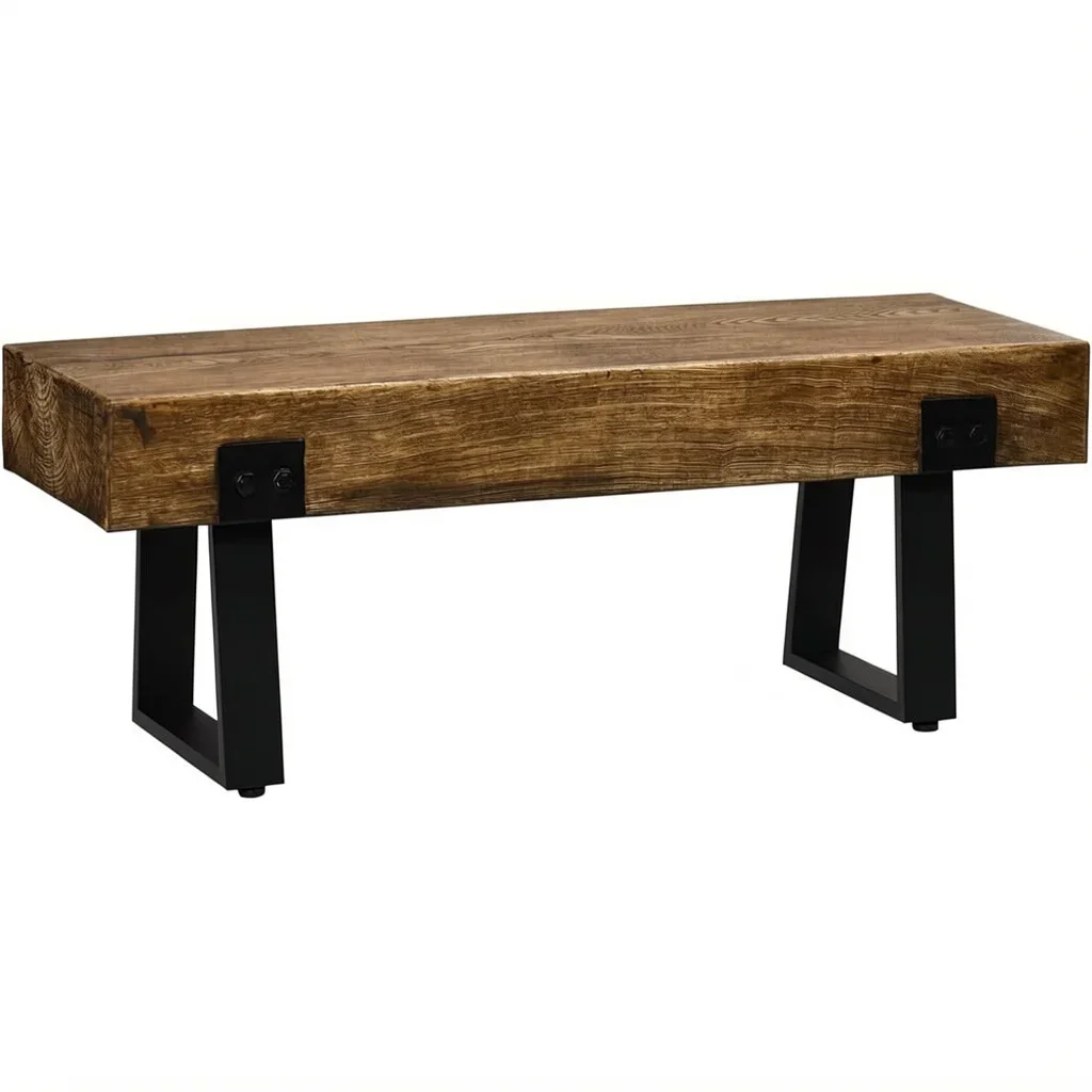 Rustic Wood-Top Bench with Black Metal Legs