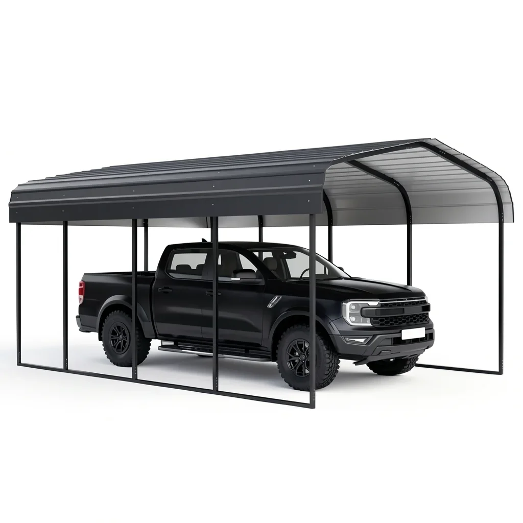 12x20 Ft Metal Frame Carport Canopy with HDPE Roof