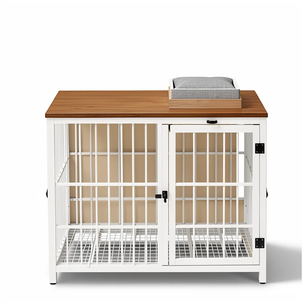 Dog Crate End Table - Metal and Wood Furniture-Style Kennel lifestyle