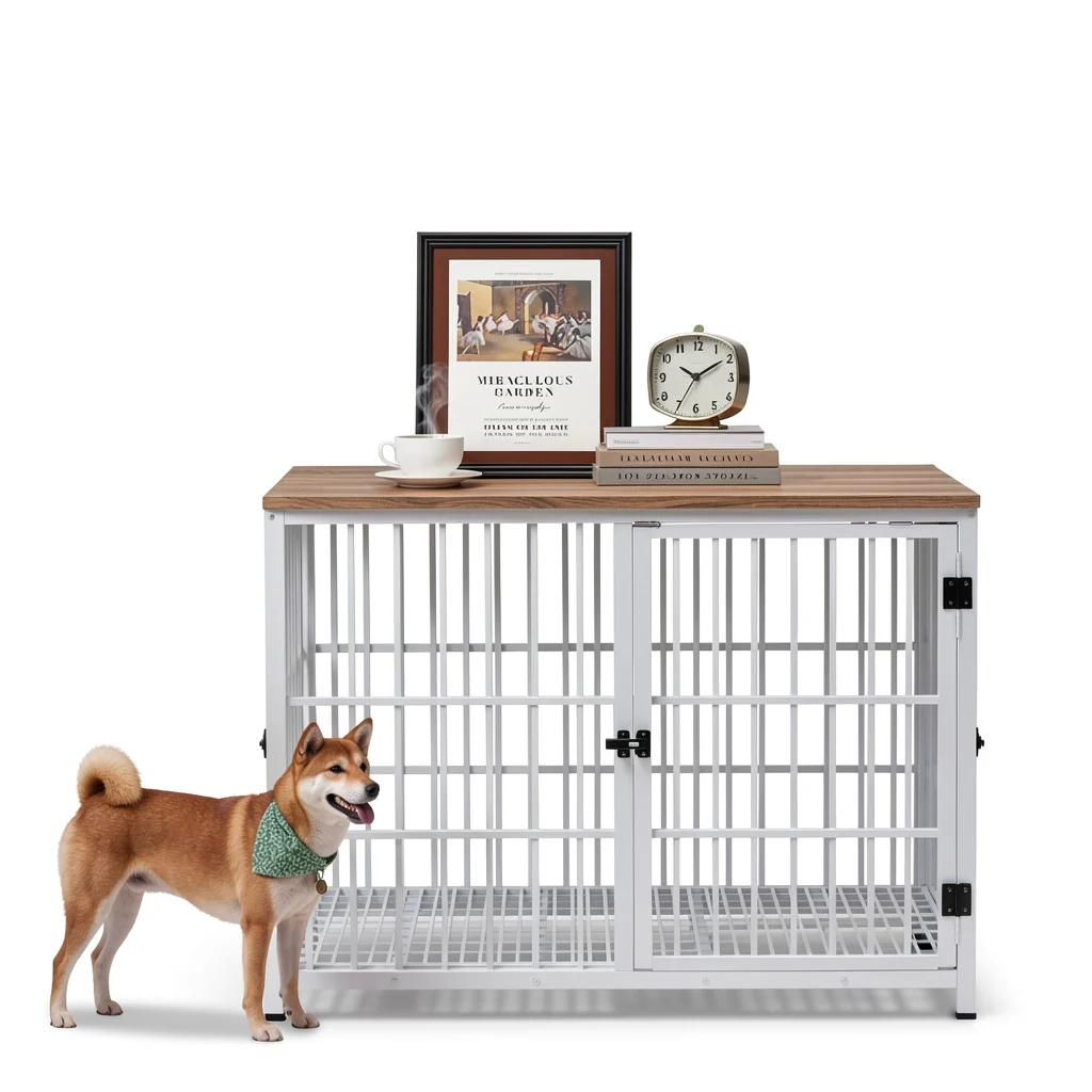 Dog Crate End Table - Metal and Wood Furniture-Style Kennel