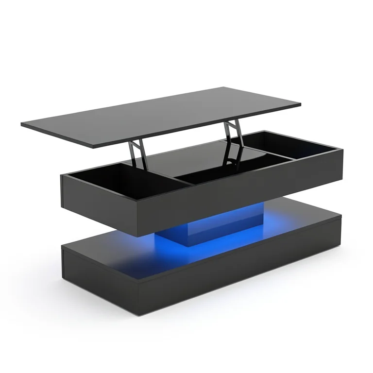 White High-Gloss LED Coffee Table with Open Shelf and Storage lifestyle