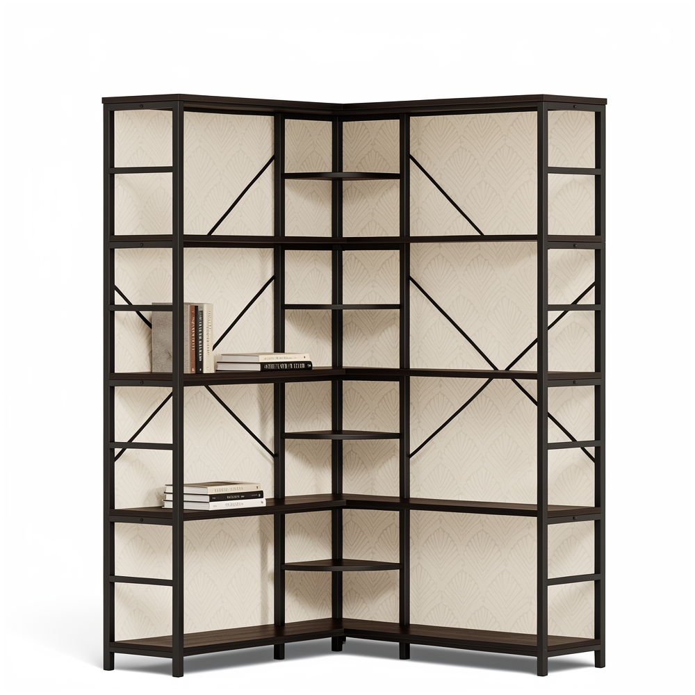 Corner Bookcase - 5-Tier Curved Industrial Shelf