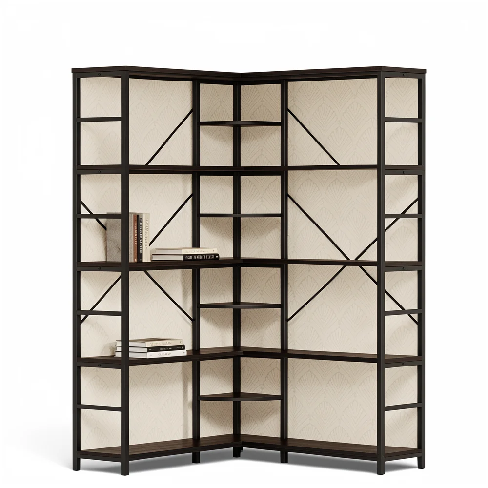 Corner Bookcase - 5-Tier Curved Industrial Shelf lifestyle