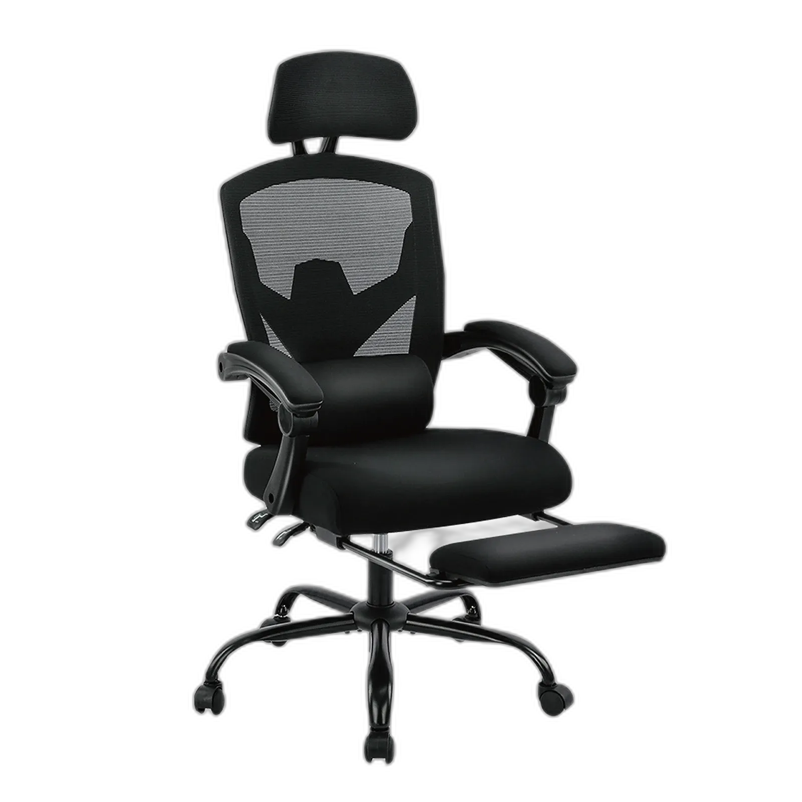 Reclining High-Back Mesh Office Chair — Lumbar Pillow & Footrest