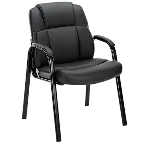 Faux-Leather Reception Chair — No-Wheels Guest Chair with Padded Arms