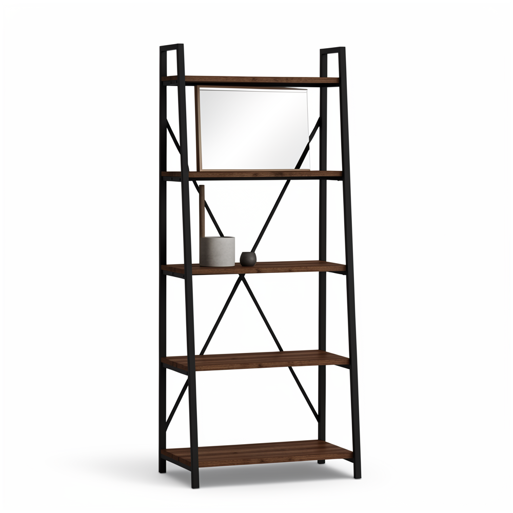 Ladder Shelf Bookcase - 5-Tier Wood and Metal Design